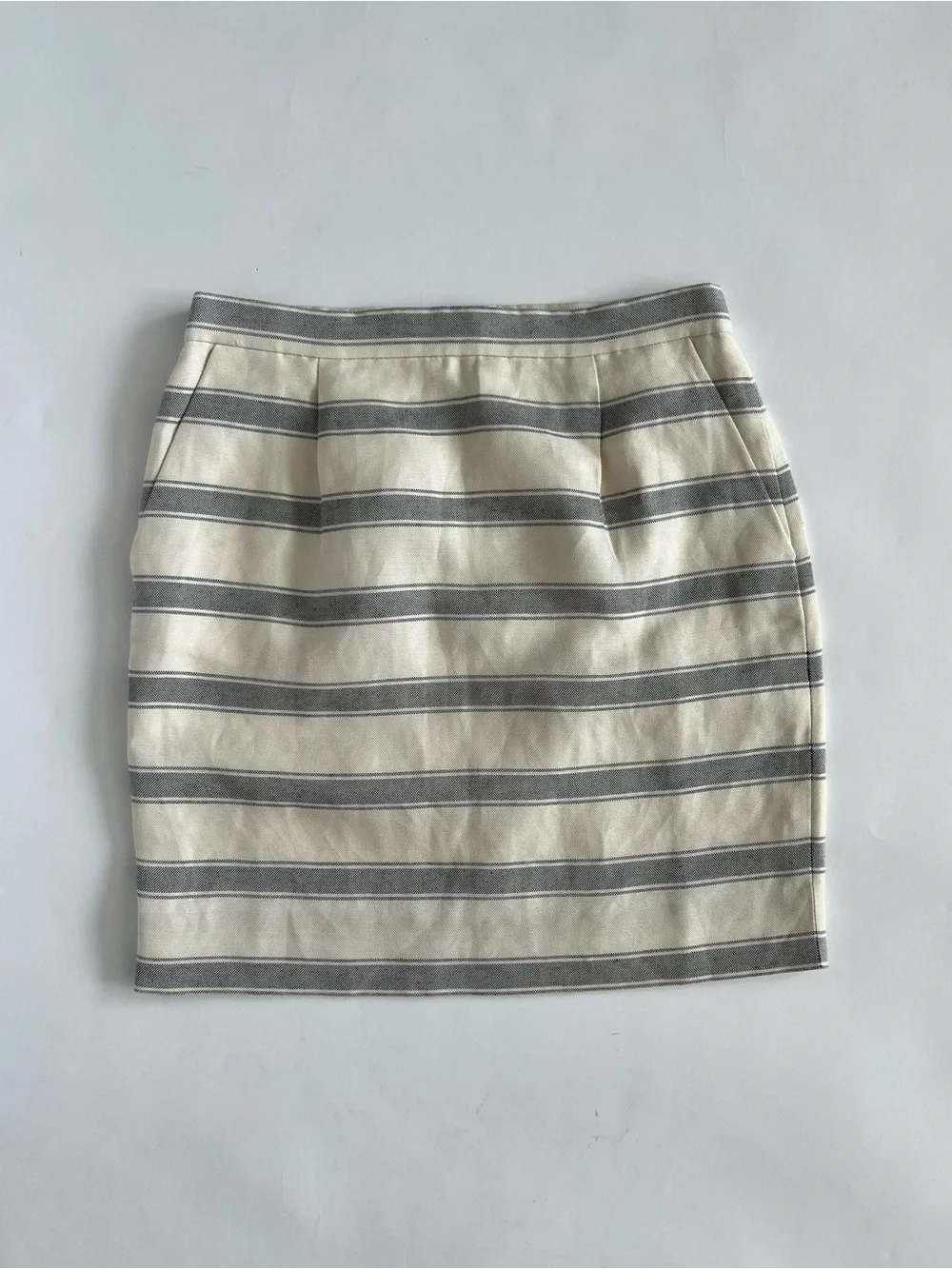 J. Crew Cream and Gray Striped Pencil Skirt